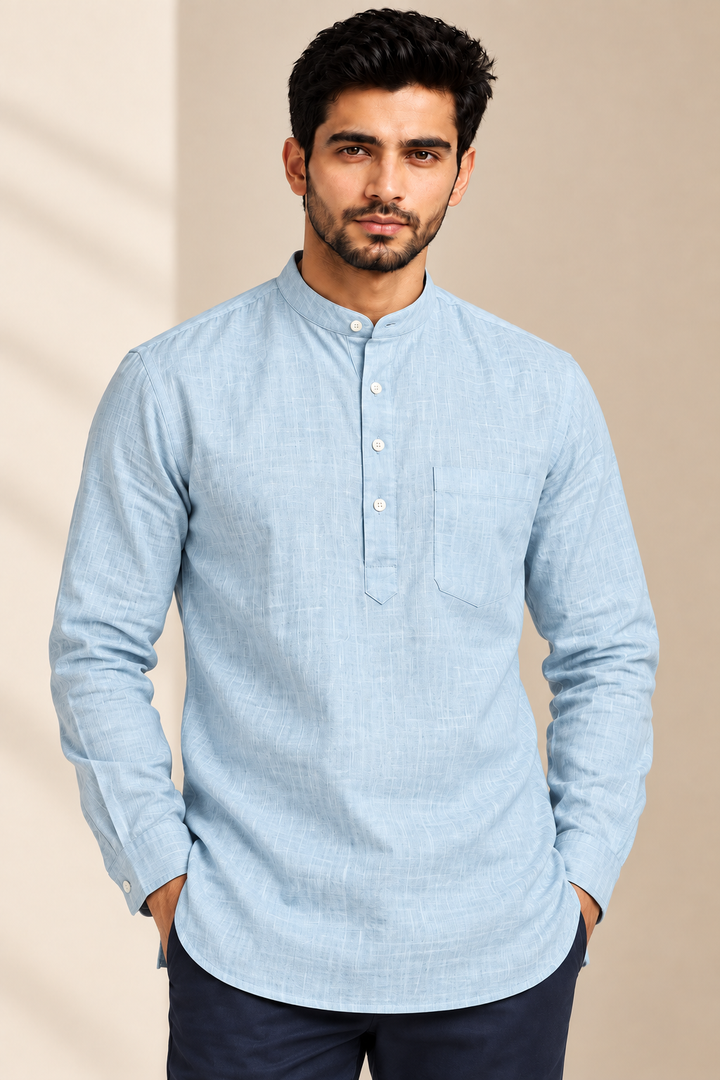 Translation missing: en.Subtle Textured Ivory Cotton Slub Super Short Kurta