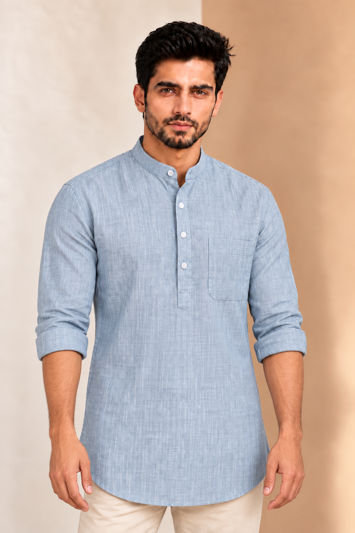 Translation missing: en.Subtle Textured Ivory Cotton Slub Super Short Kurta