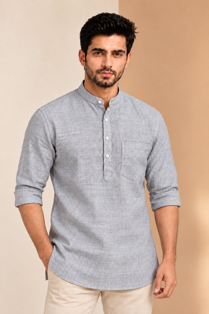 Translation missing: en.Subtle Textured Ivory Cotton Slub Super Short Kurta