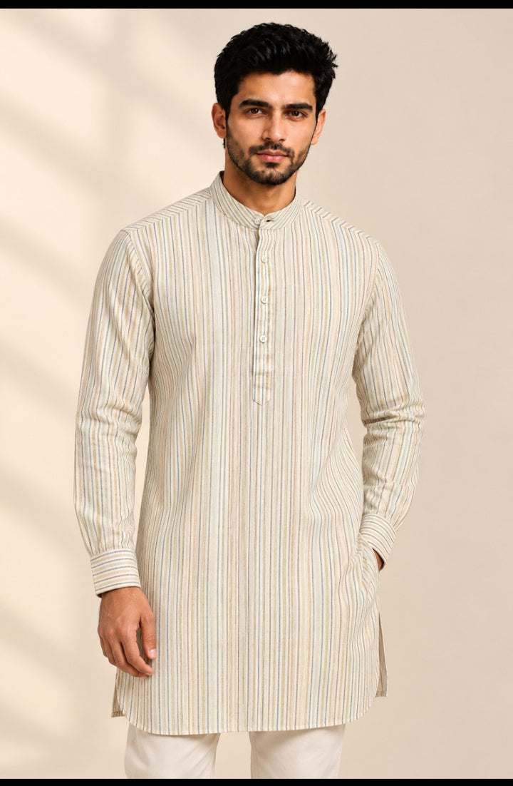 Translation missing: en.Multicolor Striped Cotton Slub Kurta
