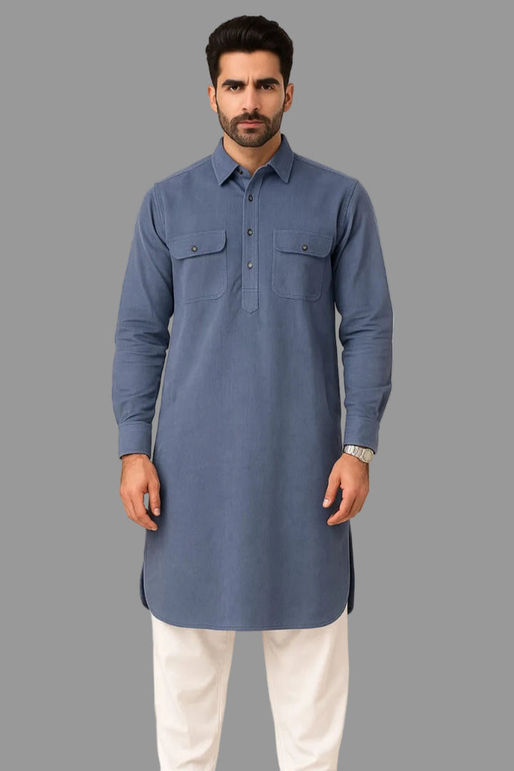 Translation missing: en.Corduroy Pathani Kurta with White Salwar