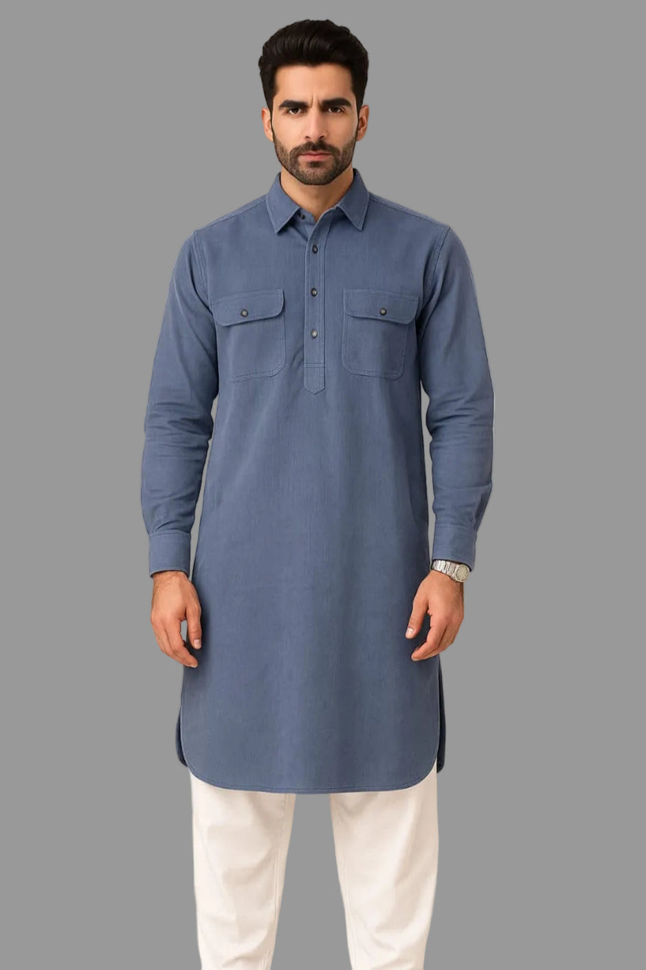 Translation missing: en.Corduroy Pathani Kurta with White Salwar