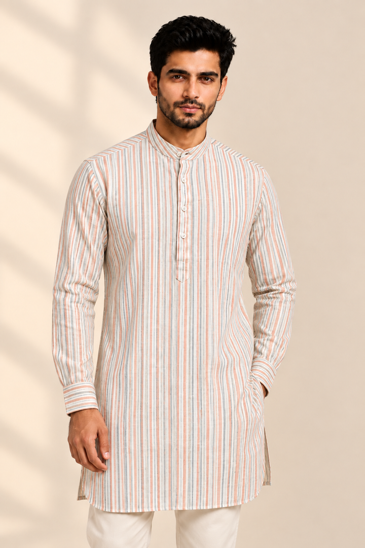 Translation missing: en.Multicolor Striped Cotton Slub Kurta