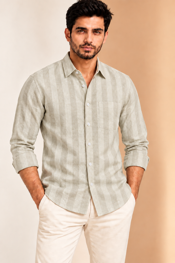 Translation missing: en.Ivory Textured Striped Linen Cotton Shirt