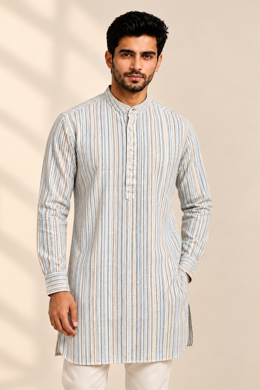 Translation missing: en.Multicolor Striped Cotton Slub Kurta