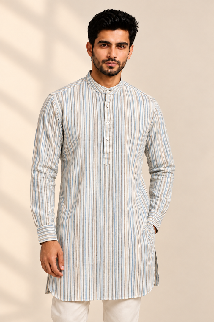 Translation missing: en.Multicolor Striped Cotton Slub Kurta