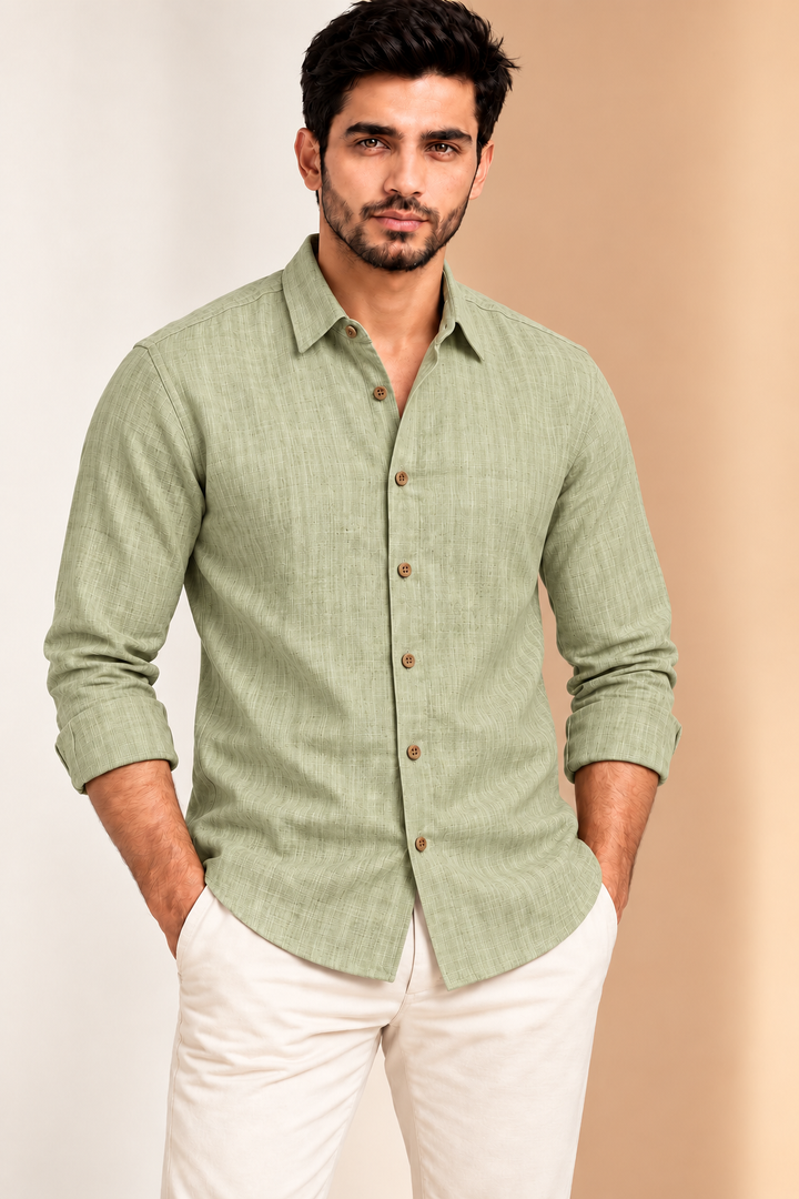 Translation missing: hi.Sage Textured Linen Cotton Shirt