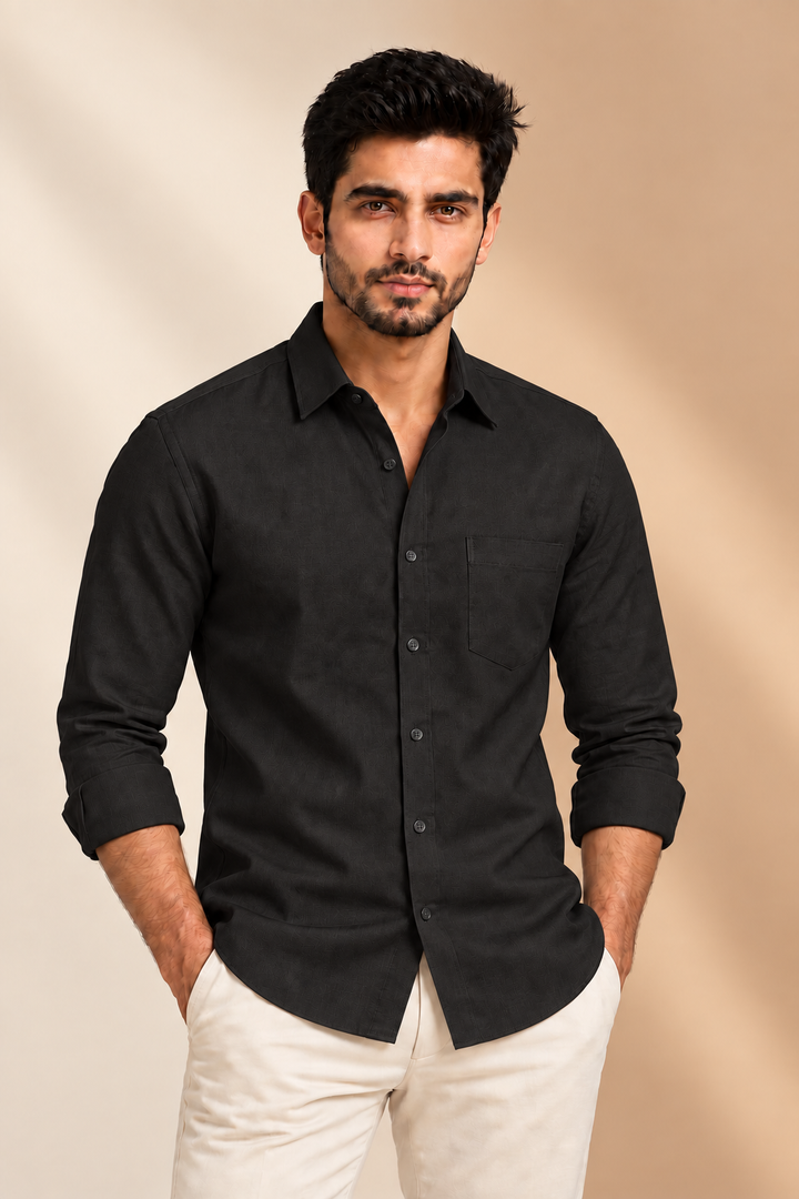 Translation missing: hi.Classic Jet Black Linen Cotton Shirt