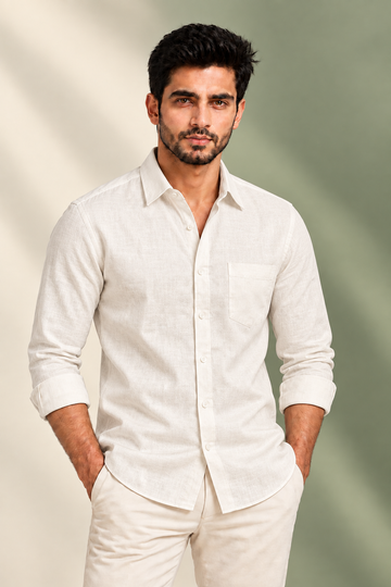 Translation missing: en.White Textured Linen Cotton Shirt