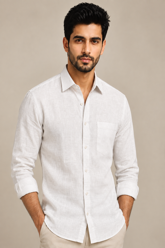 Translation missing: hi.White Linen Cotton Shirt