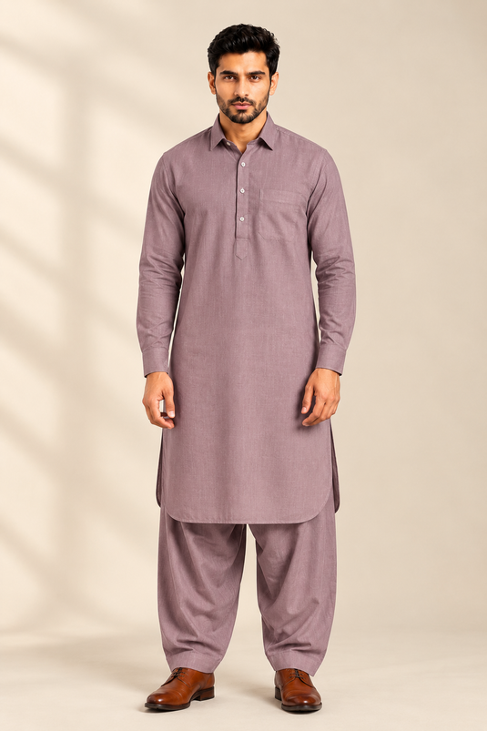 Translation missing: en.Dusty Mauve Cotton Slub Pathani Kurta Set