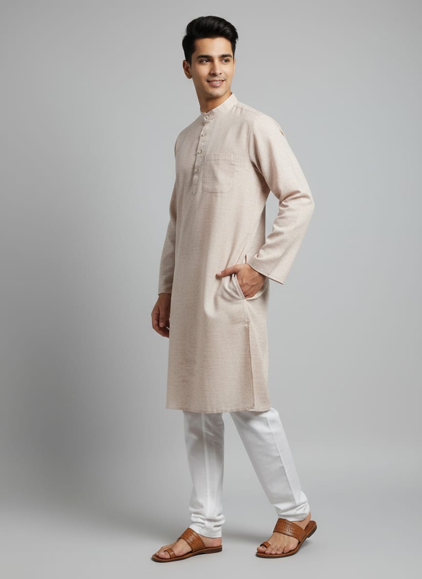 Men's Cotton Blend Khadi Look Kurta