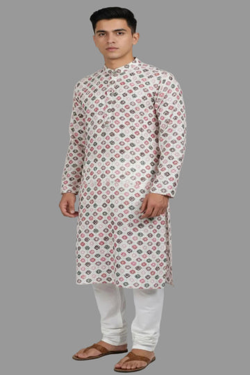 Translation missing: en.Chikankari Kurta with White Pant Cut Pajama