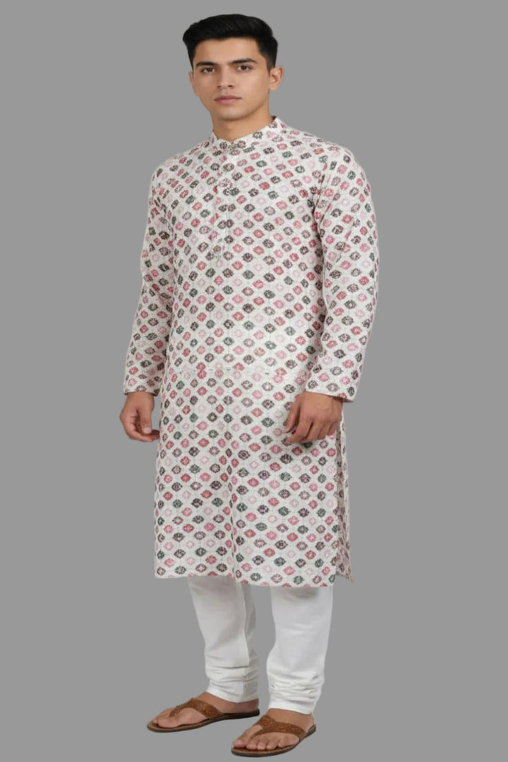 Translation missing: en.Chikankari Kurta with White Pant Cut Pajama