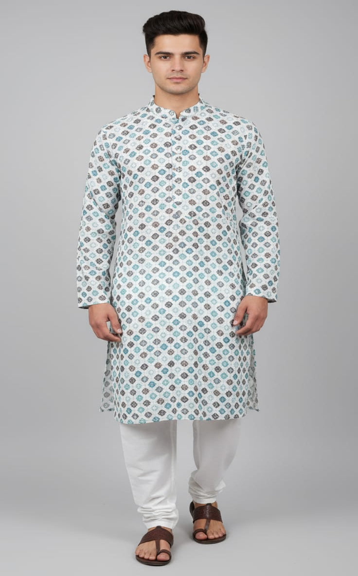 Chikankari Kurta with White Pant Cut Pajama