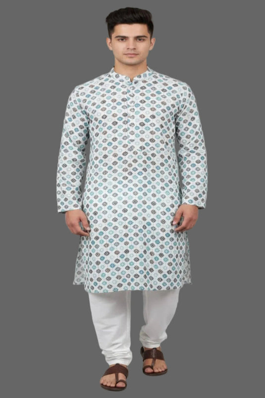 Translation missing: en.Chikankari Kurta with White Pant Cut Pajama