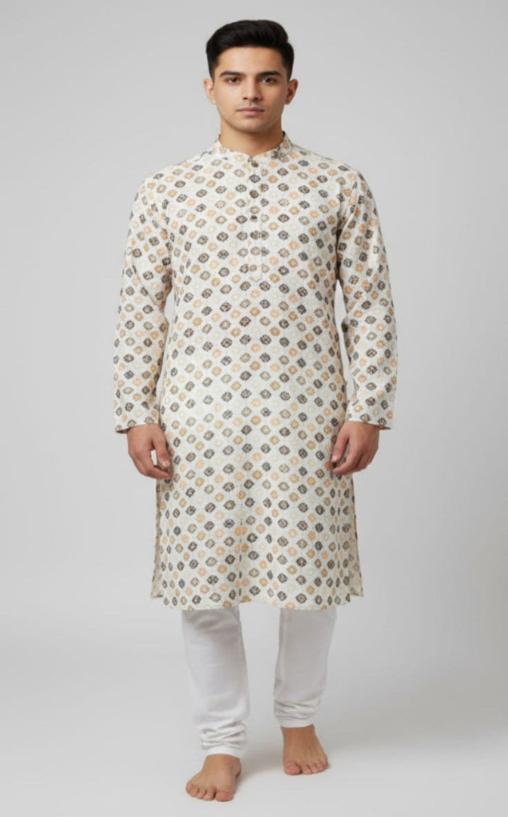 Chikankari Kurta with White Pant Cut Pajama
