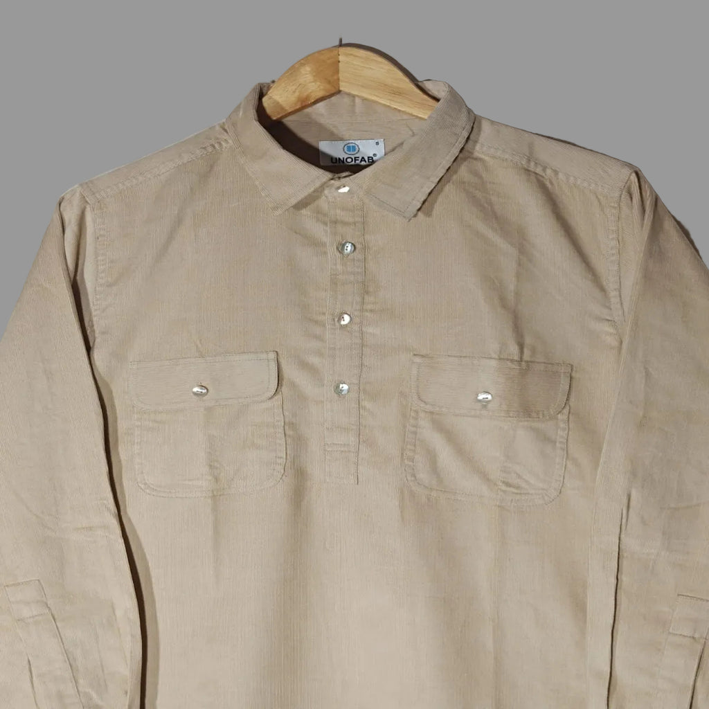 Corduroy Pathani Kurta with White Salwar