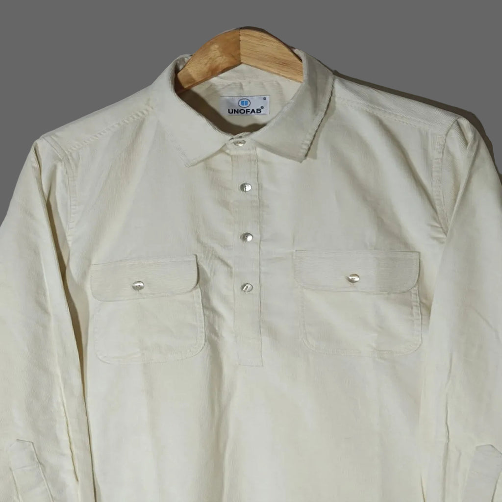 Corduroy Pathani Kurta with White Salwar