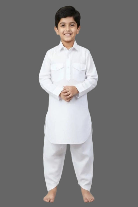 Translation missing: en.Kids Linen Cotton white Pathani Kurta Set