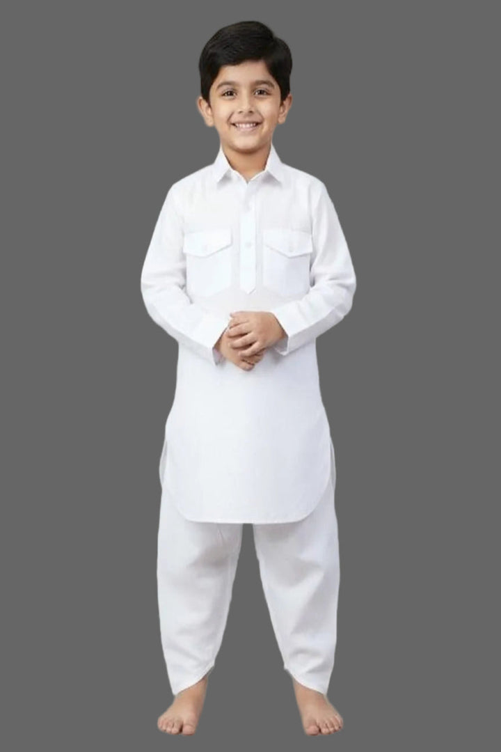 Translation missing: en.Kids Linen Cotton white Pathani Kurta Set