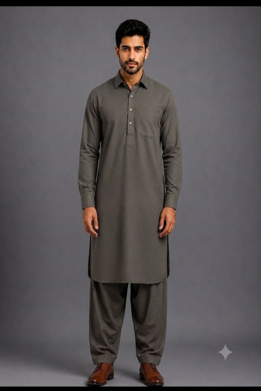 Translation missing: en.Dark Grey Olive Japanese Lachka Pathani Kurta Set