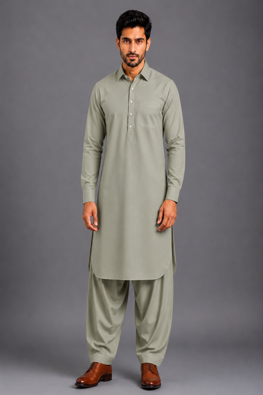 Translation missing: en.Light Sage Olive Japanese Lachka Pathani Kurta Set