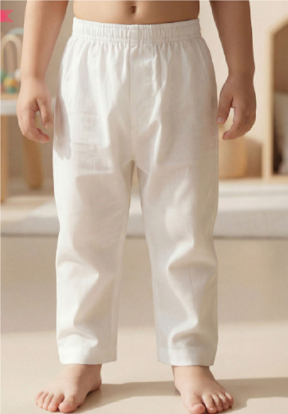 Kids Elastic Pajama White Without Pocket