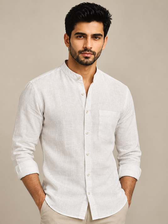 Translation missing: hi.White Linen Cotton Super Short Kurta