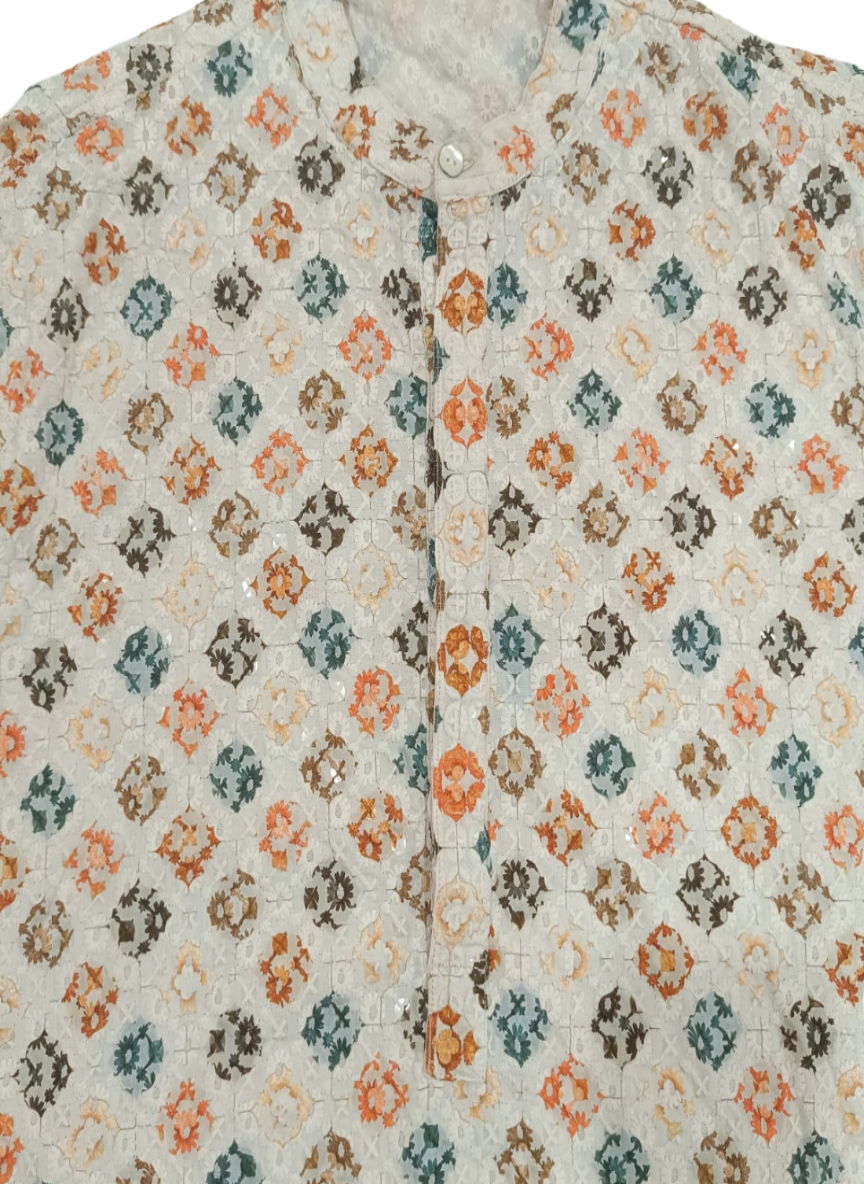 Chikankari Kurta with White Pant Cut Pajama