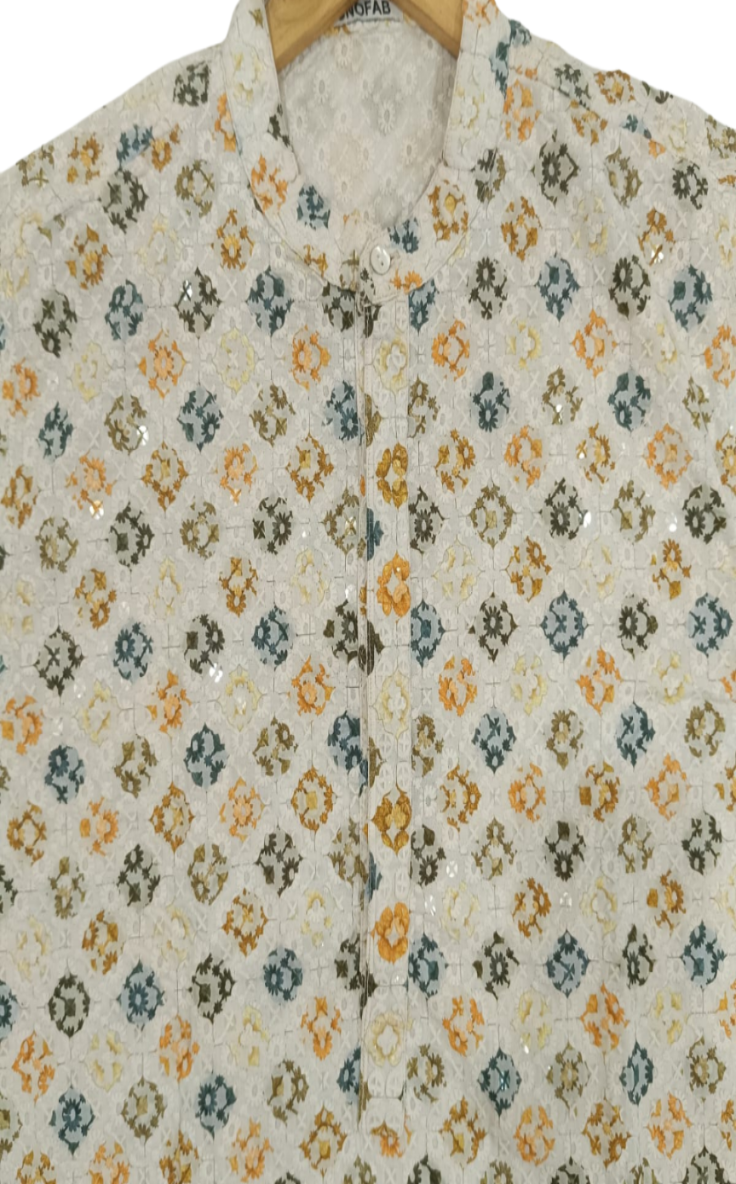 Chikankari Kurta with White Pant Cut Pajama