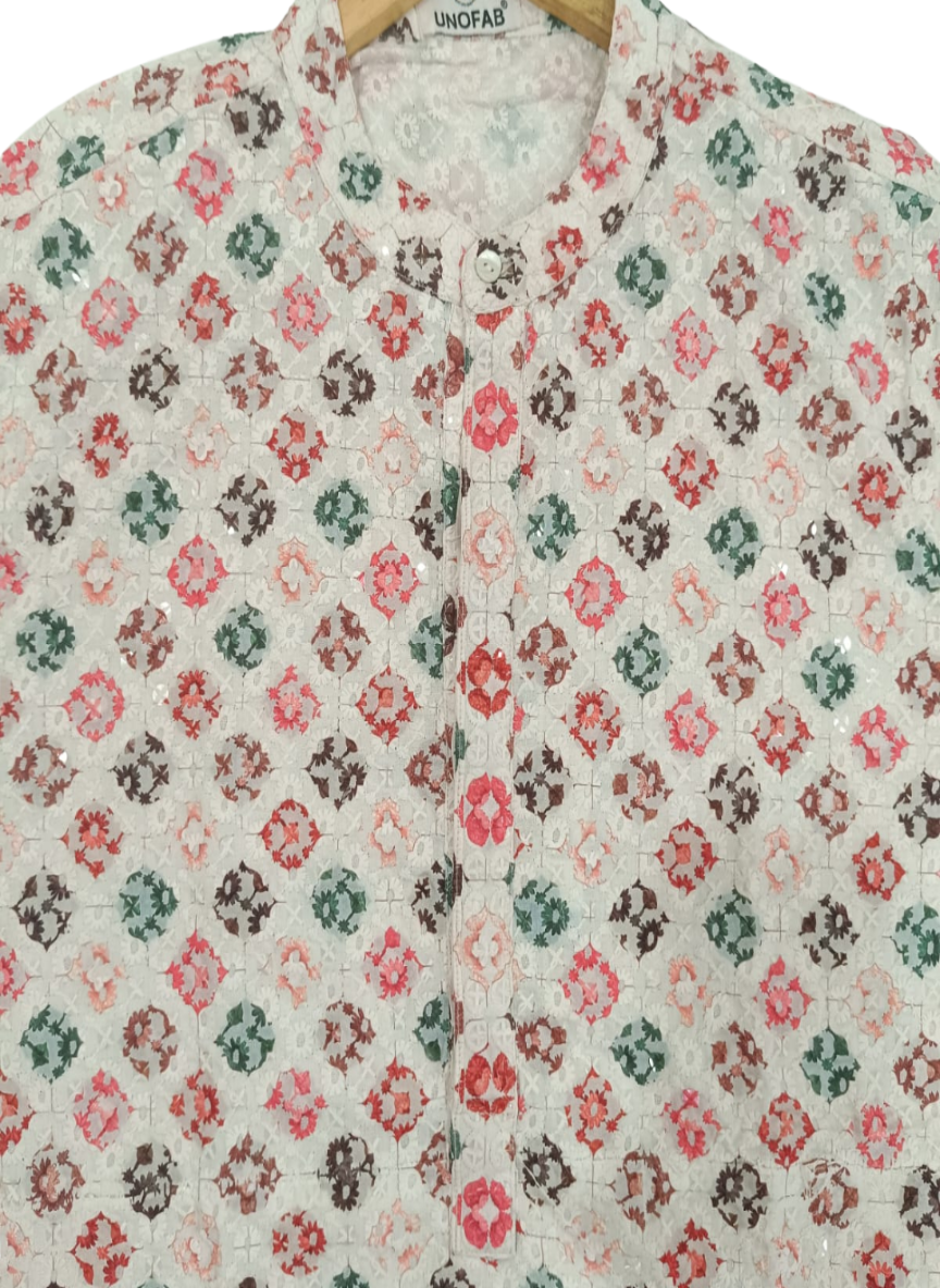 Chikankari Kurta with White Pant Cut Pajama
