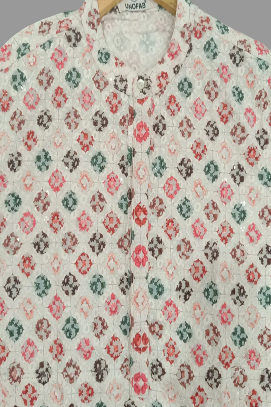 Translation missing: en.Chikankari Kurta with White Pant Cut Pajama