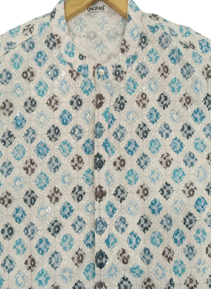 Chikankari Kurta with White Pant Cut Pajama