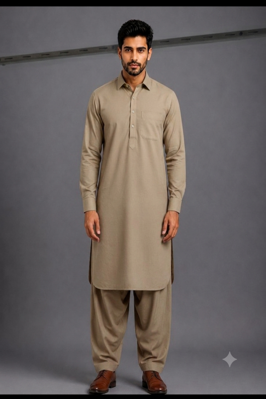 Translation missing: en.Warm Beige Japanese Lachka Pathani Kurta Set