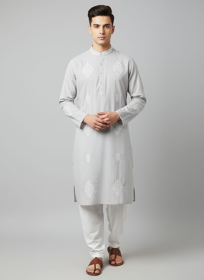 Embroidered Kurta with Pant Cut Pajama