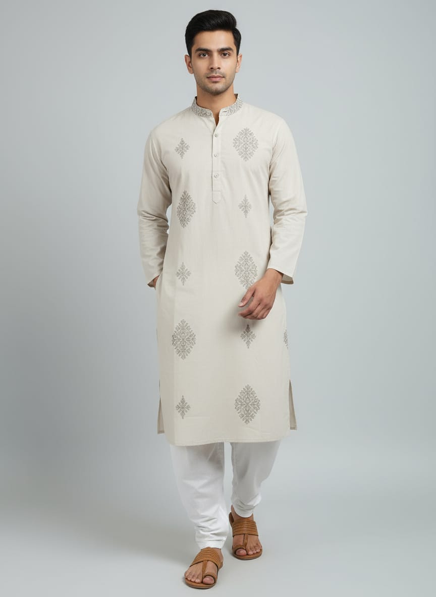 Embroidered Kurta with Pant Cut Pajama