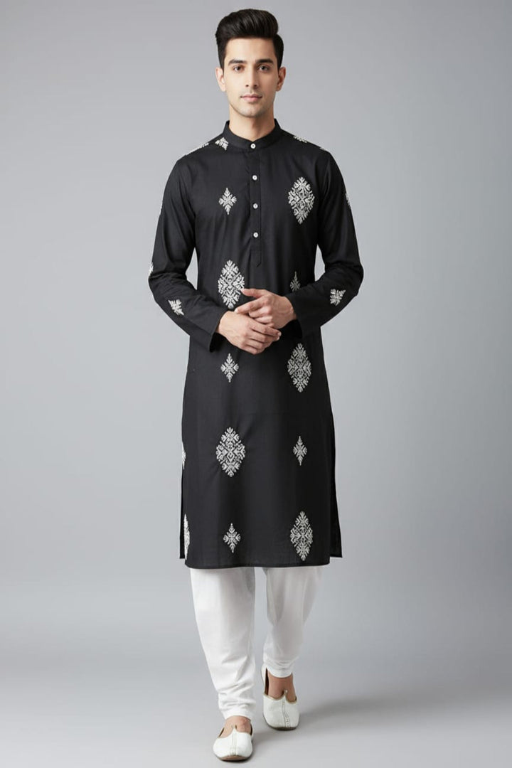 Translation missing: en.Embroidered Kurta with white Pant cut Pajama