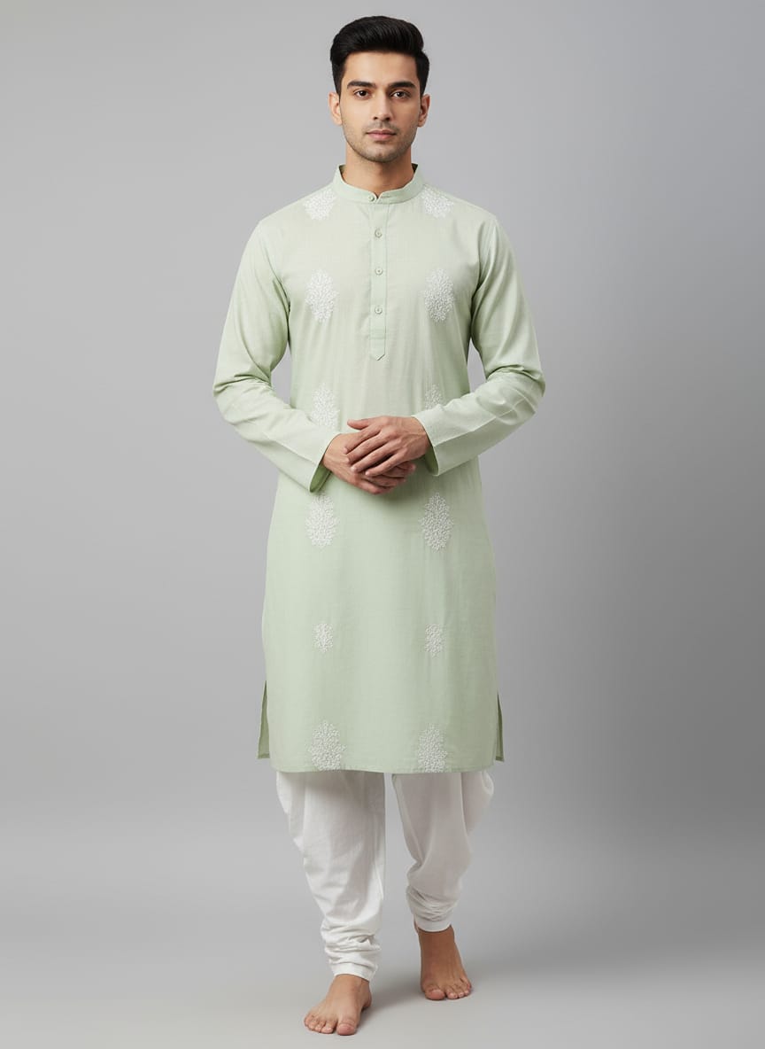 Embroidered Kurta with White Pant Cut Pajama