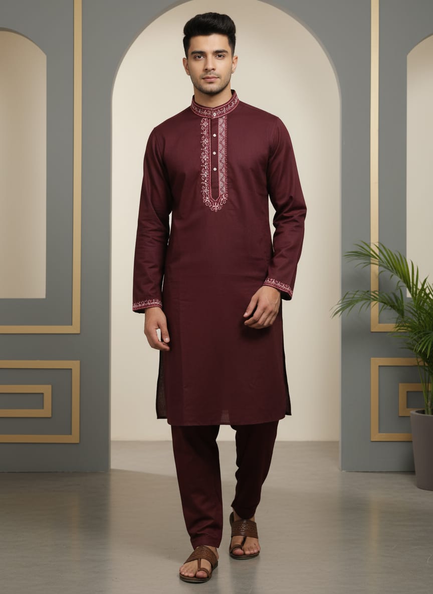 Embroidered Cotton Kurta Set