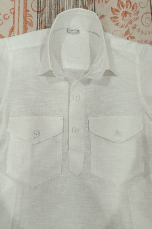 Translation missing: en.Kids Linen Cotton white Pathani Kurta Set