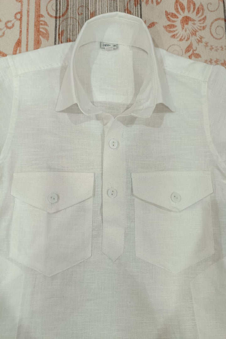 Translation missing: en.Kids Linen Cotton white Pathani Kurta Set