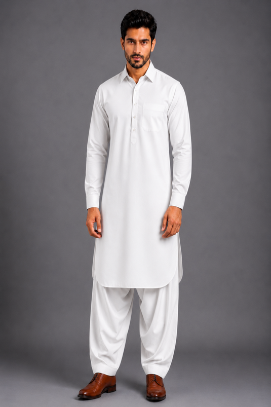 Translation missing: en.White Bamboo Cotton Pathani Kurta Set
