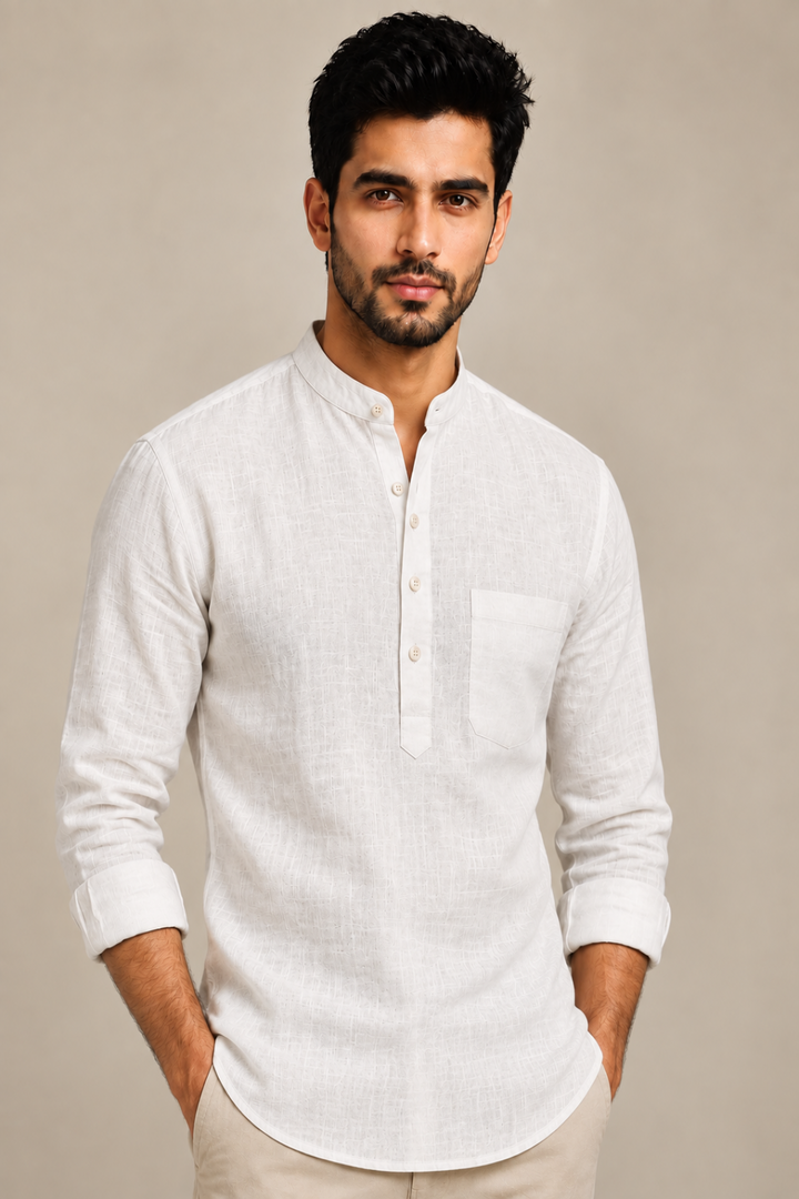Translation missing: en.White Linen Cotton Super Short Kurta